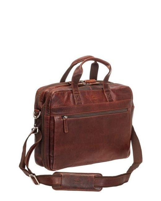 Mancini Brown Double Compartment Leather Briefcase for men