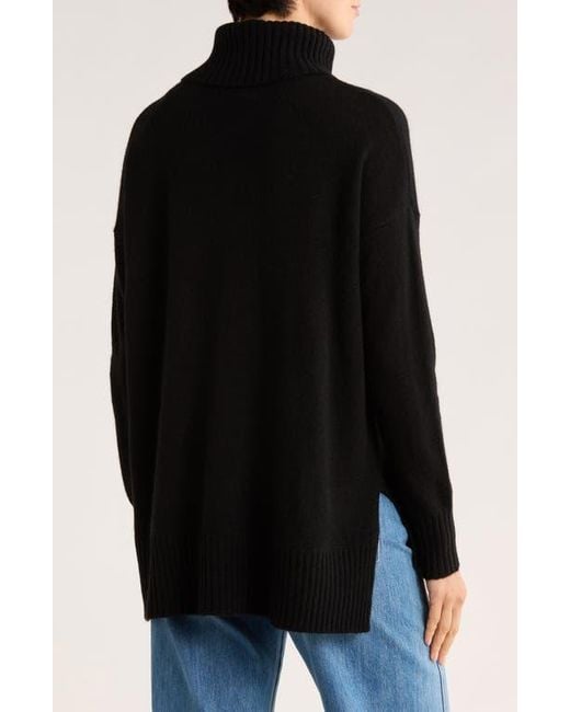 Magaschoni Black Cashmere Turtleneck Step Hem Sweater