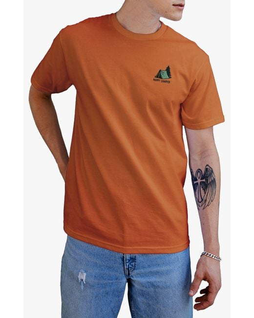 Riot Society Orange Happy Camper Embroidered Cotton T-shirt for men
