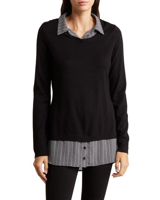 Adrianna Papell Black Twofer Collared Sweater