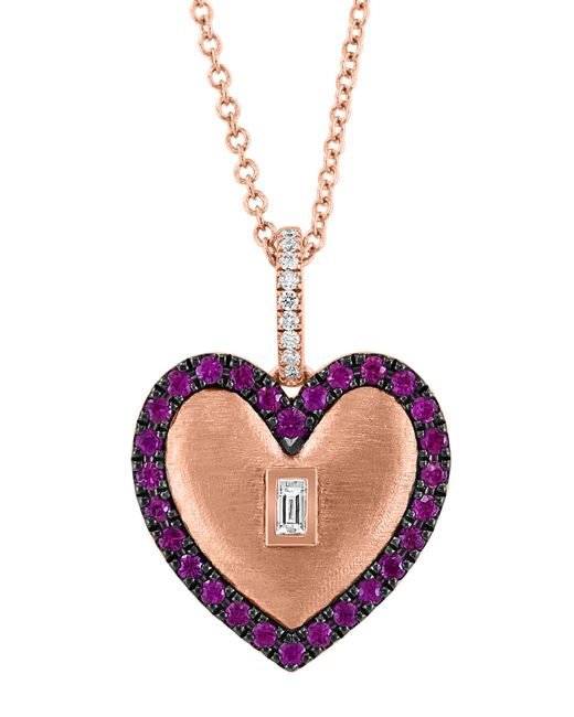Effy White 14k Rose Gold Diamond & Ruby Heart Pendant Necklace