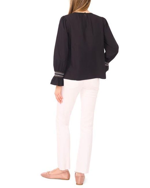 Halogen® Black Contrast Smocked Cuff Top
