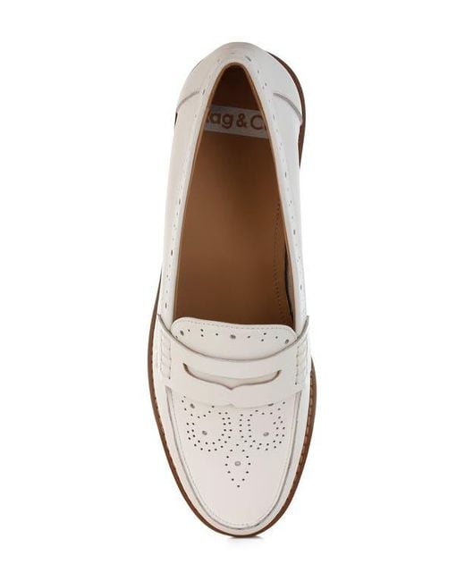 Rag & Co White Clotilda Brogue Penny Loafer