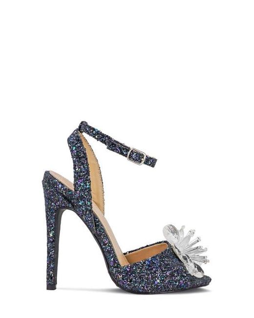 In Touch Footwear Blue Lotus Crystal Cluster Ankle Strap Sandal