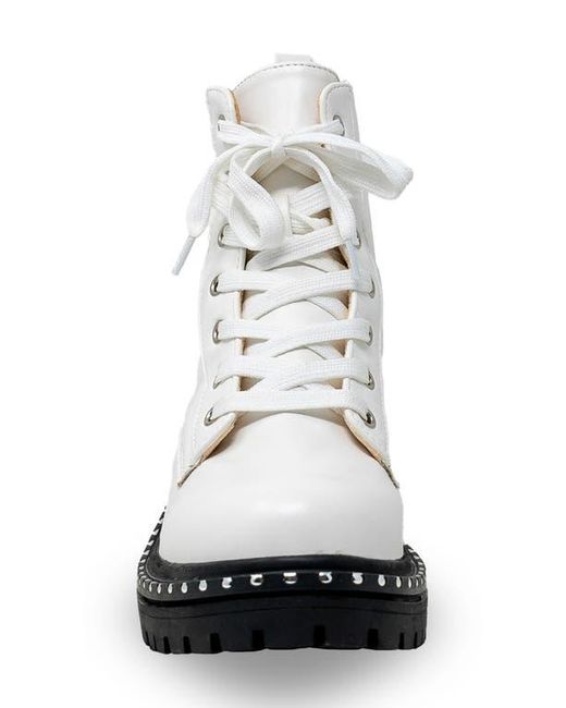 In Touch Footwear White Mira Studded Lug Combat Boot