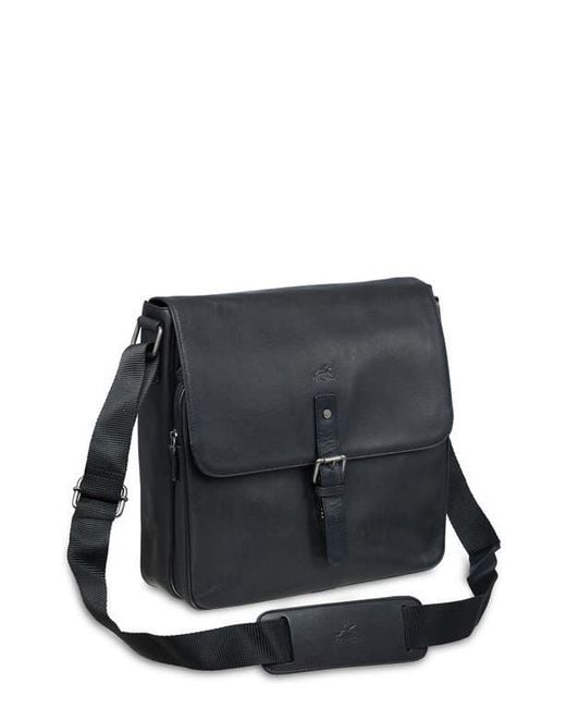 Mancini Black Leather Laptop Messenger Bag for men