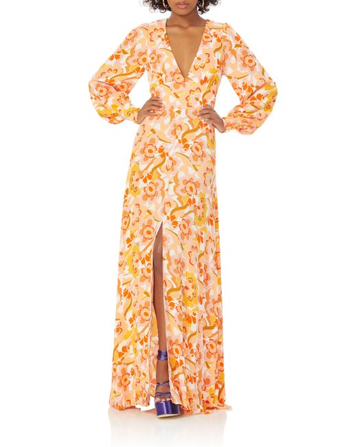 AFRM Orange Shiloh Floral Long Sleeve Open Back Maxi Dress