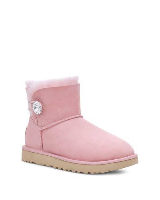 UGG Suede Mini Bailey Button Bling Boot In Pcd At Nordstrom Rack in Pink -  Lyst