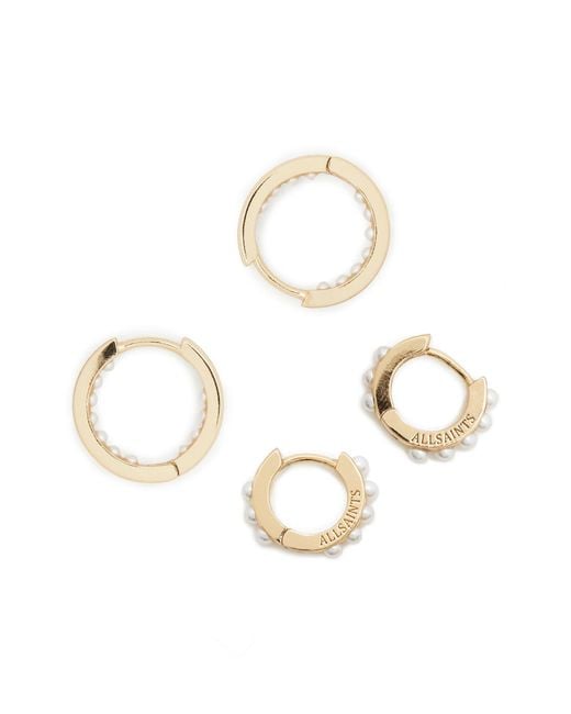 AllSaints Metallic Set Of 2 Imitation Pearl Huggie Hoop Earrings