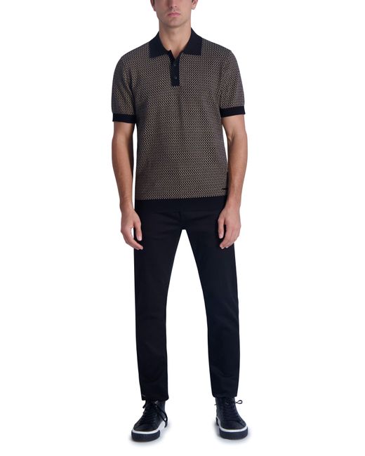 Karl Lagerfeld Black Geometric Jacquard Polo Sweater for men
