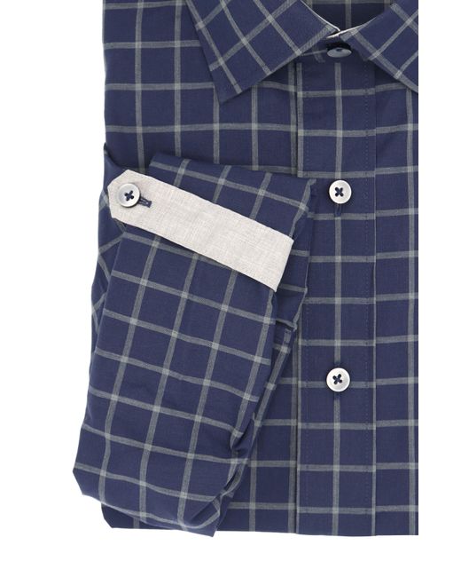 Lorenzo Uomo Blue Trim Fit Windowpane Cotton Dress Shirt for men