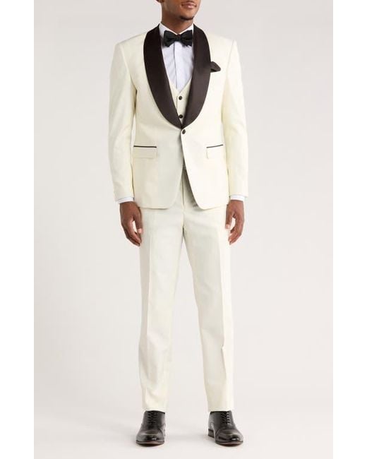 ZEGARIE Natural Ivory Shawl Collar 3-Piece Tuxedo for men