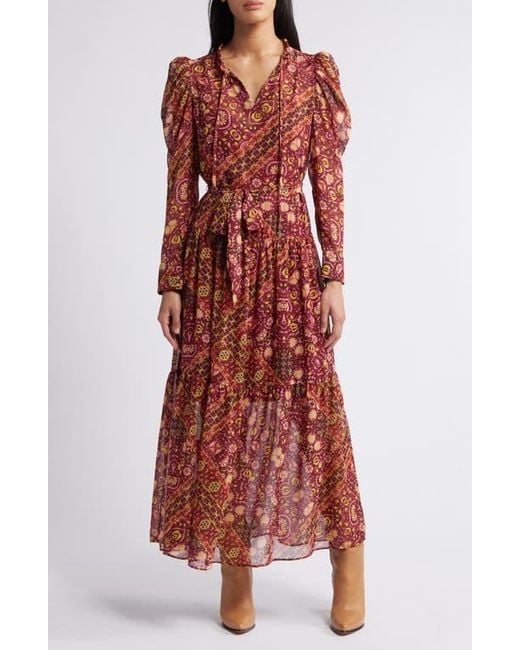 Julia Jordan Print Long Sleeve Chiffon Tiered Dress