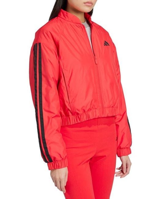 Adidas Red Essentials 3-Stripes Water Repellent Crop Track Jacket