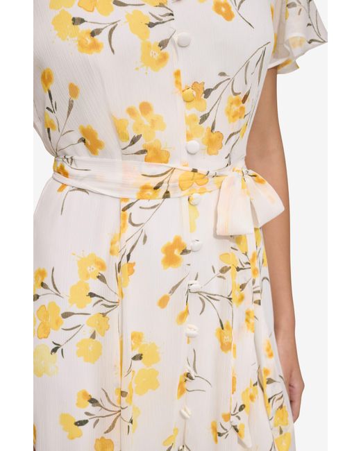 Calvin Klein Natural Floral Short Sleeve Dress
