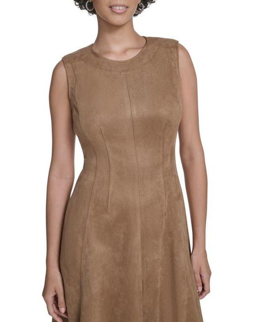 Calvin Klein Natural Faux Suede Midi A-Line Dress