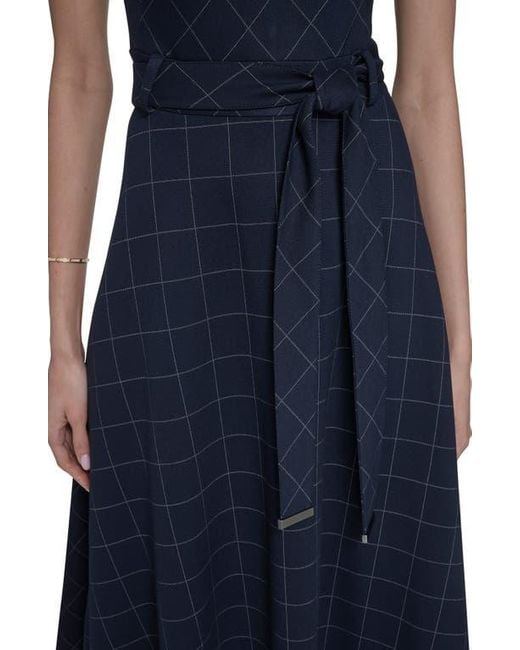 Calvin Klein Plaid Ponte Midi Dress in Blue | Lyst