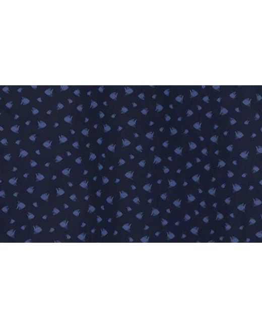 14th & Union Blue Fish Print Short Sleeve Stretch Poplin Button-Up Shirt for men
