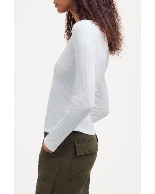Madewell White Pointelle Scoop Neck Long Sleeve Top