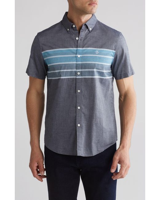 Original Penguin Blue Chest Stripe Short Sleeve Shirt for men