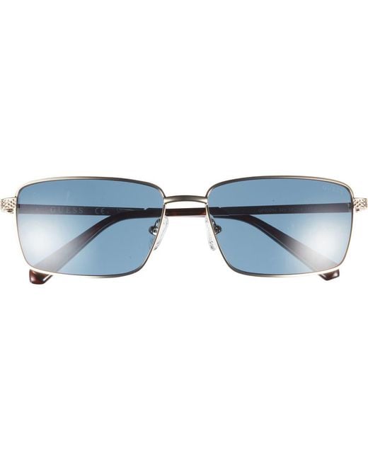Guess Blue 59Mm Rectangular Sunglasses