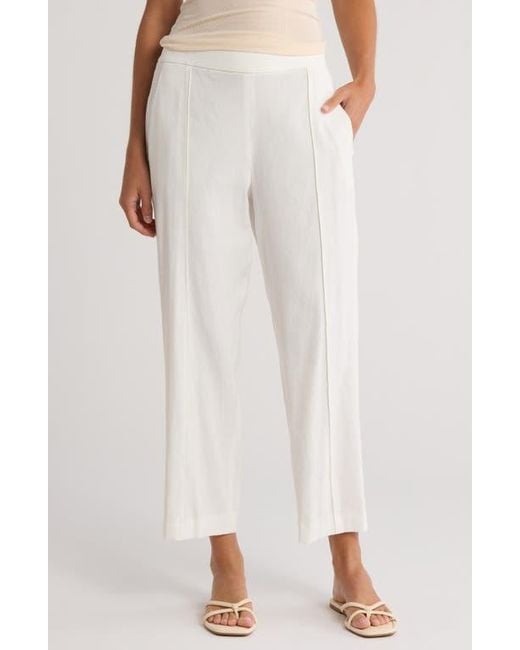 Vince White Pintuck Tapered Crop Linen Blend Trousers