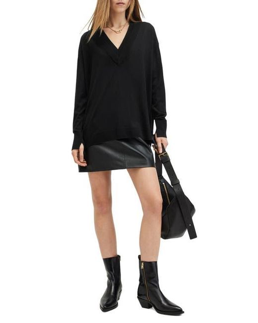 AllSaints Black Bern V-Neck Wool Sweater