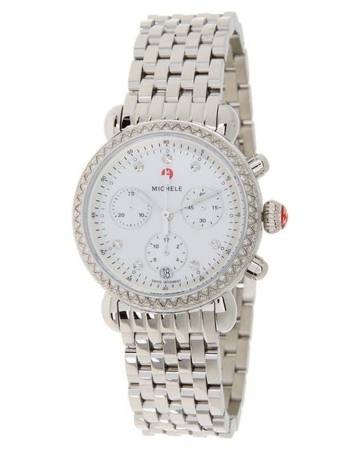 Michele Diamond Accented Stainless Steel Bracelet Watch in Gray Lyst