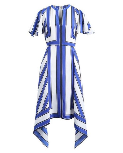 Eliza J Geometric Stripe High Low Handkerchief Dress in Blue