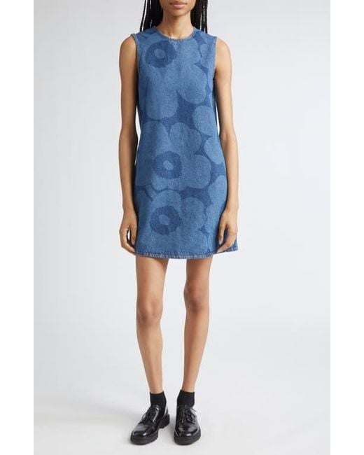 Marimekko Maridenim Somasti Unikko Denim Minidress in Blue | Lyst