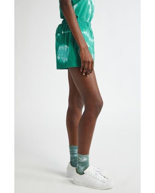 Sporty & Rich Green Serif Tie Dye Logo Cotton Disco Shorts