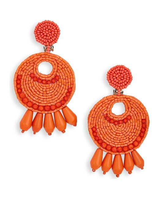 Kenneth Jay Lane Orange Beaded Drop Clip-On Earrings