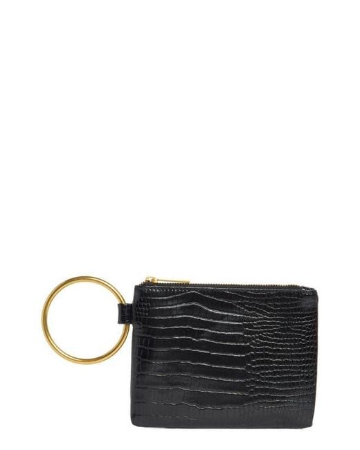 BCBGMAXAZRIA Black O-Ring Handle Wristlet Pouch