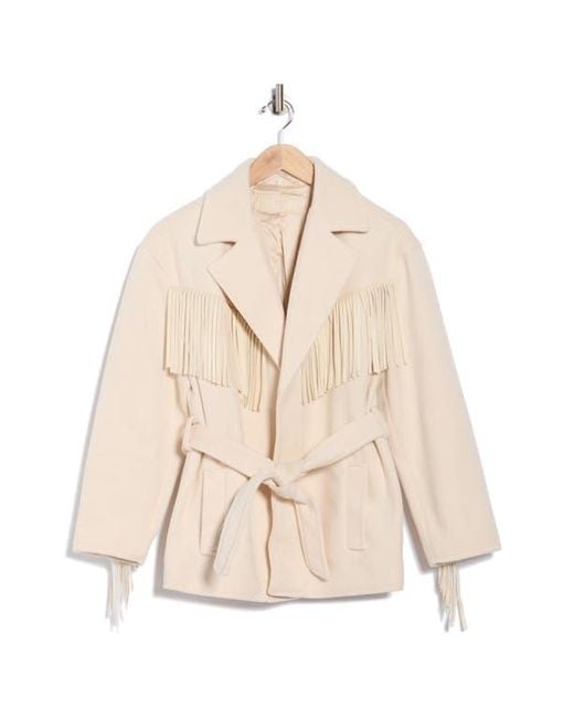 Blank NYC Natural Belted Fringe Trim Coat
