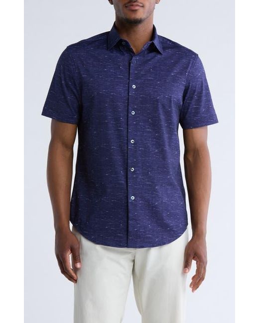 Bugatchi Blue Miles Ooohcotton Solid Short Sleeve Button-Up Shirt for men