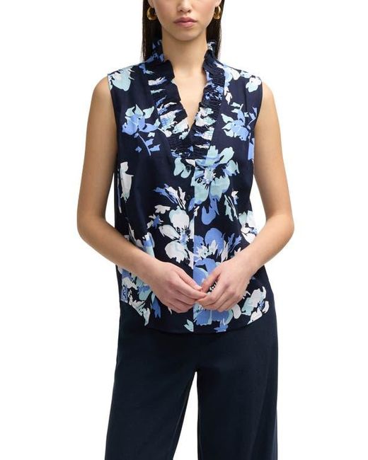 Ellen Tracy Blue Ruffle Sleeveless Button-Up Shirt
