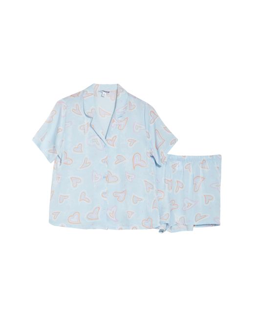 Abound Blue Satin Button-up Shirt & Shorts Pajamas