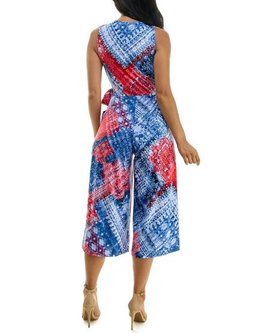 Nina Leonard Red Surplice Culotte Crop Jumpsuit