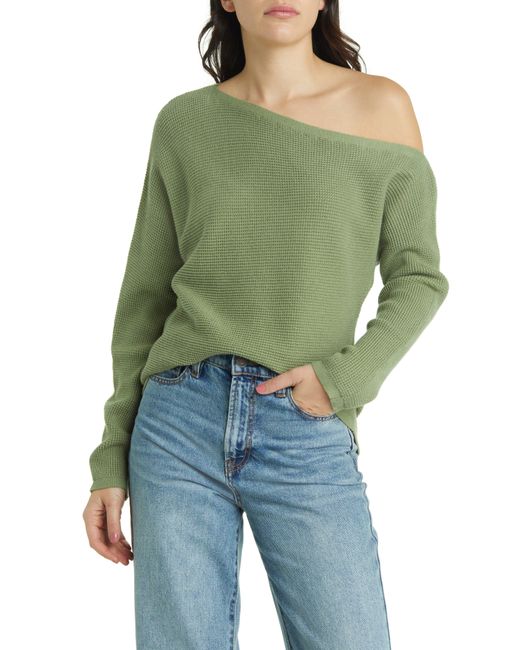Treasure & Bond Green Thermal Knit One-shoulder Sweater