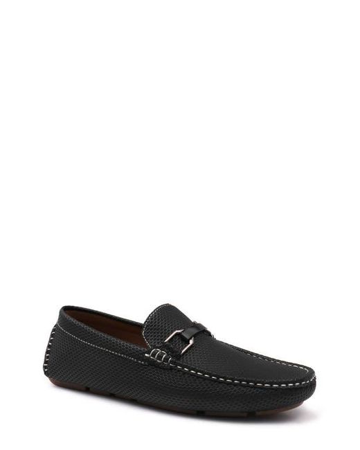 Aston Marc Black Textured Faux Leather Bit Loafers for men