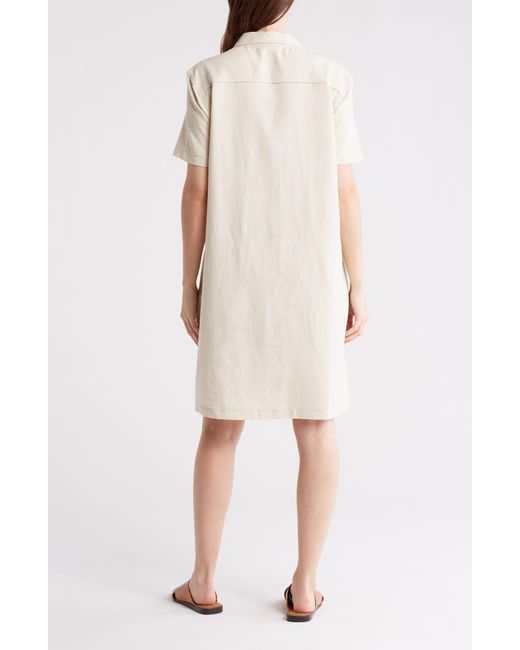 Max Studio Natural Short Sleeve Linen Blend Shift Dress
