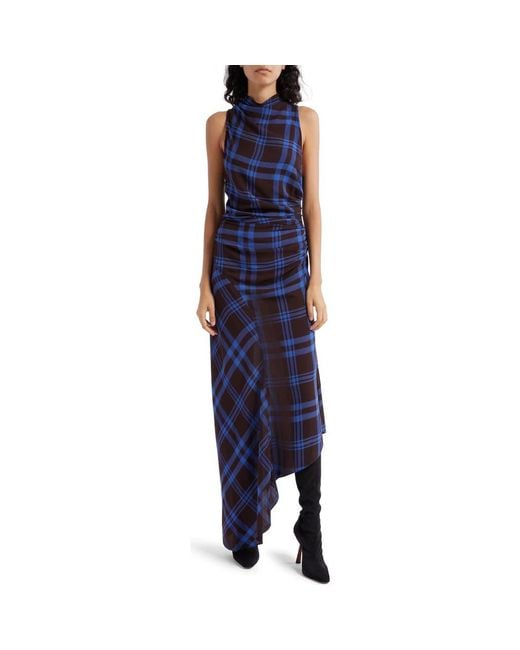 A.L.C. Iggy Plaid Ruched Asymmetric Hem Dress in Blue | Lyst A.L.C. Iggy Plaid Ruched Asymmetric Hem Dress in Blue | Lyst