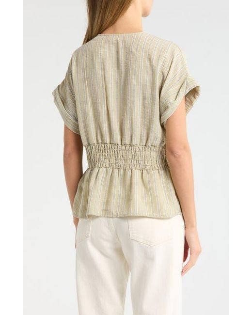 Max Studio Natural Pleated V-Neck Top