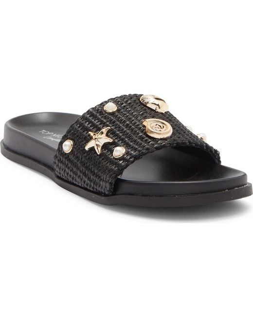 Top Moda Black Daneia Raffia Slide Sandal