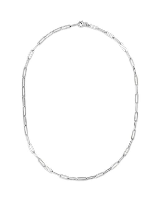 KARAT RUSH Metallic Rhodium Plated Sterling Silver 4mm Italian Flat Paperclip Chain Necklace