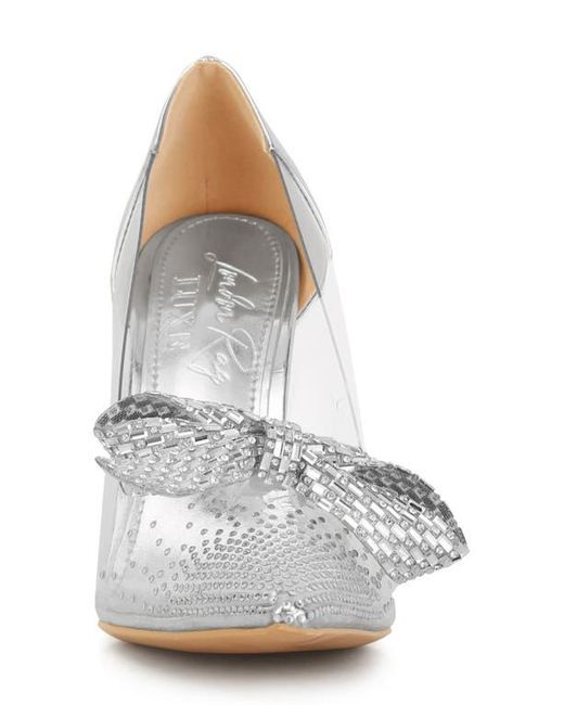 LONDON RAG White Erika Crystal Embellished Bow Clear & Metallic Pump