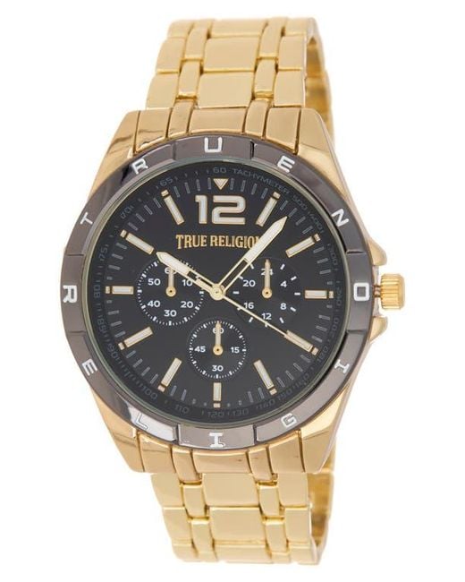 TRUE RELIGION Round Logo Bezel Bracelet Watch, 43.2Mm in Metallic