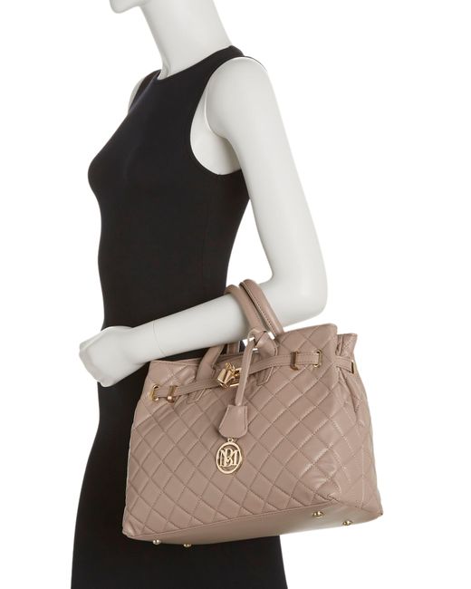 Badgley Mischka Brown Large Diamond Quilted Tote Bag