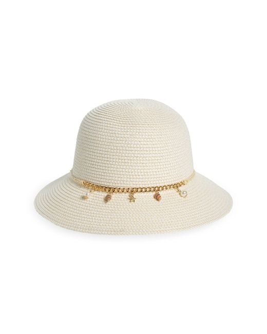 Nine West White Seashell Chain Cloche Hat