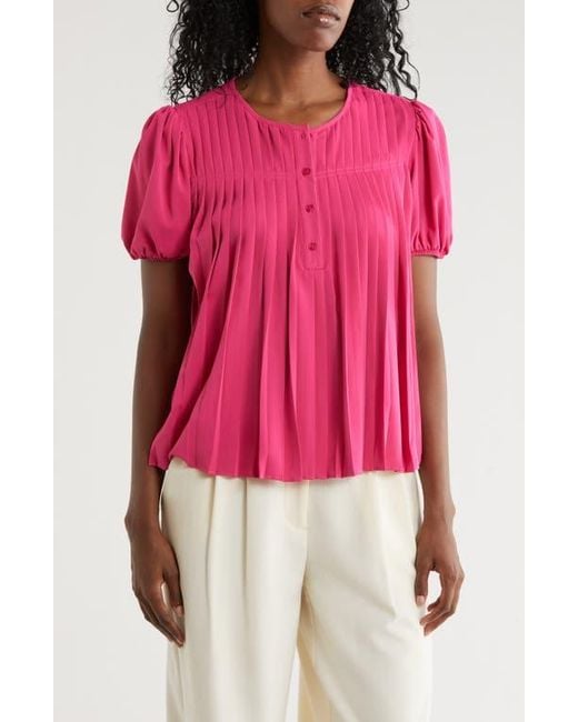 Nicole Miller Pink Round Neck Short Sleeve Top